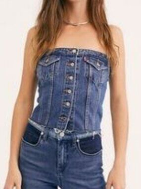 Levi's X Free People Denim Lace Up Corset Bustier Tank Top Small